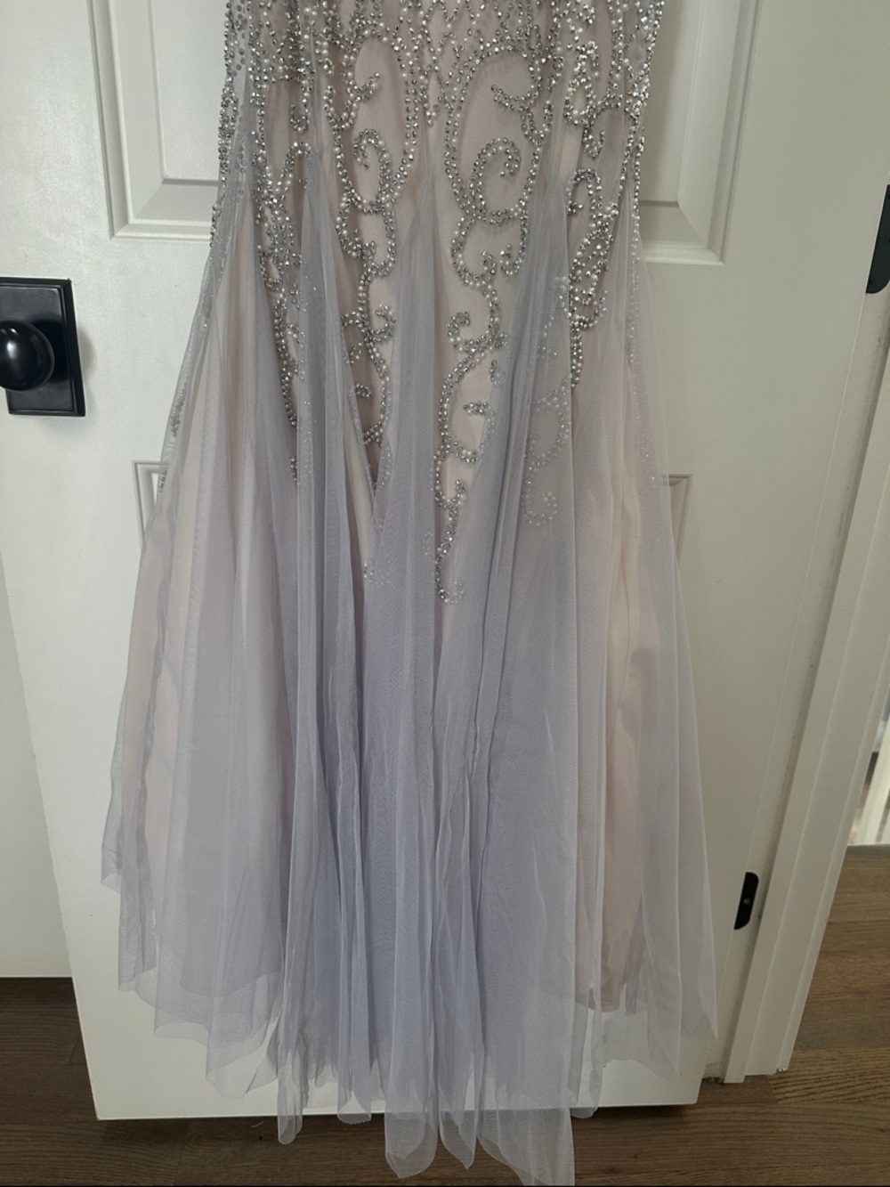 Never Worn Xscape Blush Pink Beaded Prom Gown with Silver Accents - Picture 6 of 7